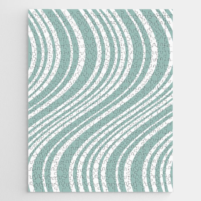 Wavy Stripes XXXVII - Sage Green Jigsaw Puzzle Gallery Image 1