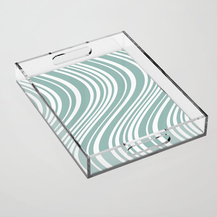 Wavy Stripes XXXVII - Sage Green Acrylic Tray Gallery Image 1