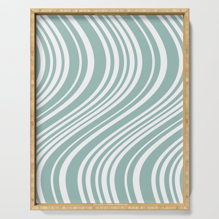 Wavy Stripes XXXVII - Sage Green Serving Tray Gallery Image 1