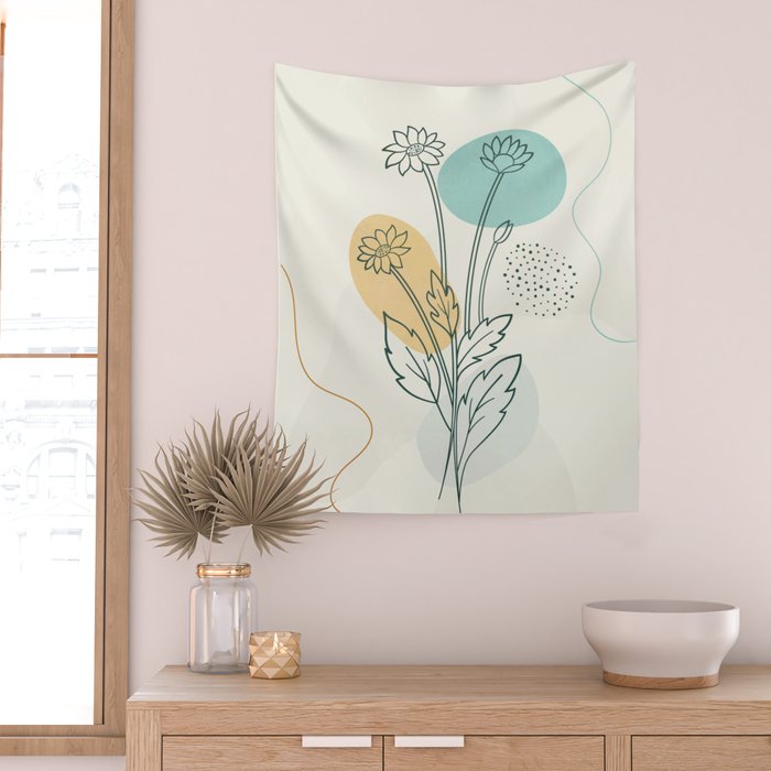 Little Line Flowers Wall Tapestry Gallery Image 2