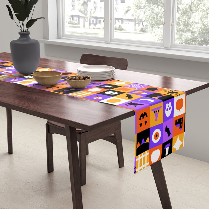 Geometric halloween mosaic pattern Table Runner Gallery Image 2