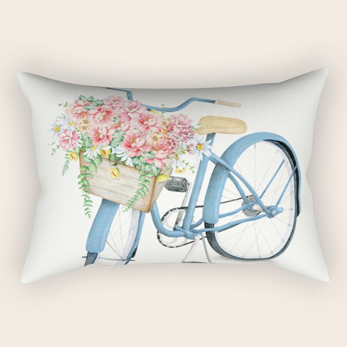 Blue Bicycle with Flowers in Basket Rectangular Pillow Gallery Image 2