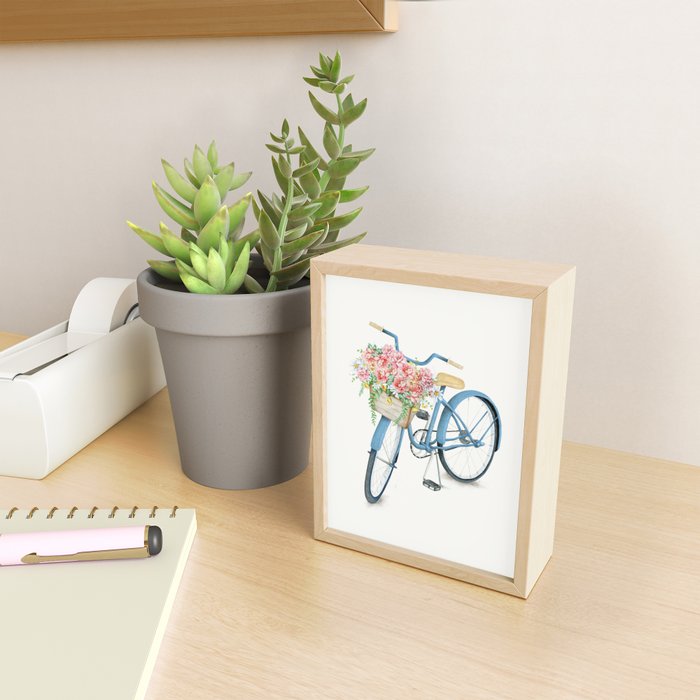 Blue Bicycle with Flowers in Basket Mini Art Print Gallery Image 2