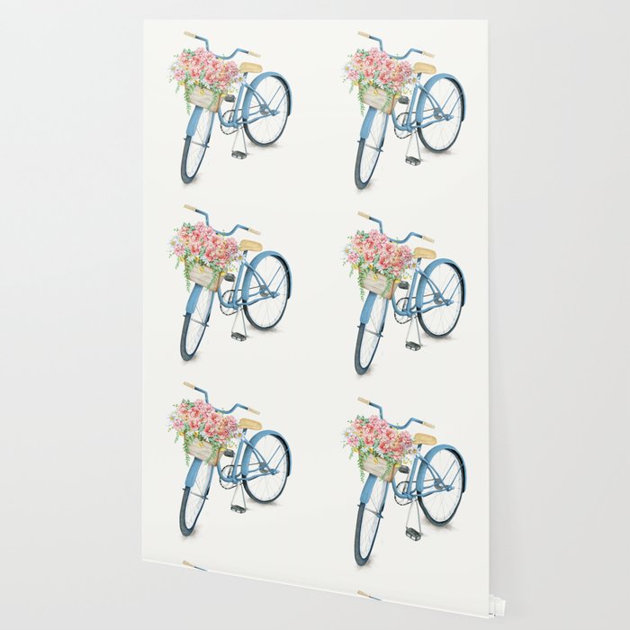 Blue Bicycle with Flowers in Basket Wallpaper Gallery Image 2
