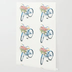 Blue Bicycle with Flowers in Basket Wallpaper Gallery Image 2