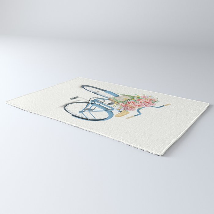 Blue Bicycle with Flowers in Basket Rug Gallery Image 3