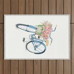 Blue Bicycle with Flowers in Basket Outdoor Rug Gallery Image 1