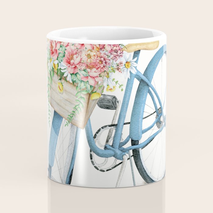 Blue Bicycle with Flowers in Basket Coffee Mug Gallery Image 4