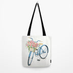Blue Bicycle with Flowers in Basket Tote Bag Gallery Image 2