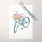 Blue Bicycle with Flowers in Basket Wrapping Paper Gallery Image 1