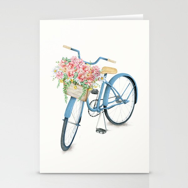 Blue Bicycle with Flowers in Basket Stationery Card Gallery Image 2