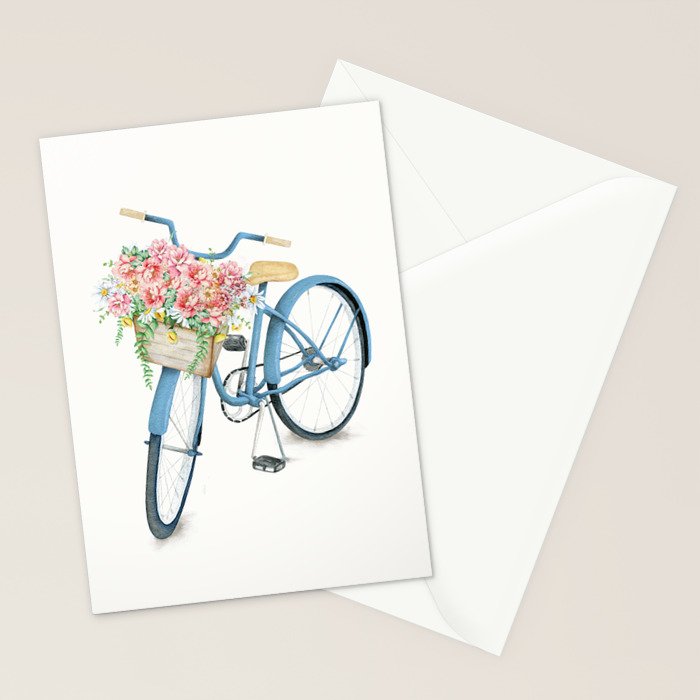 Blue Bicycle with Flowers in Basket Stationery Card Gallery Image 2