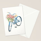 Blue Bicycle with Flowers in Basket Stationery Card Gallery Image 2