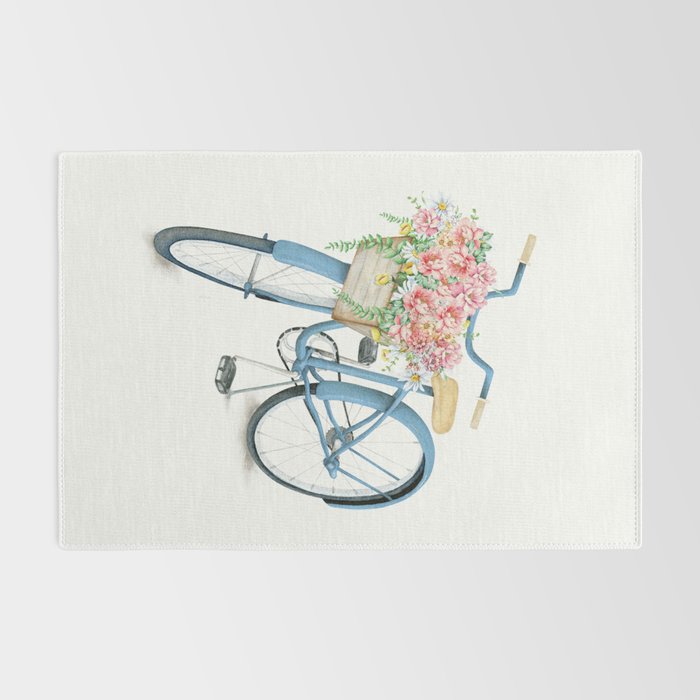 Blue Bicycle with Flowers in Basket Rug Gallery Image 2