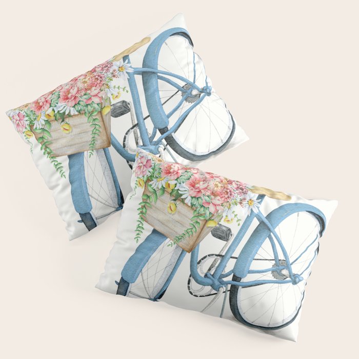 Blue Bicycle with Flowers in Basket Pillow Sham Gallery Image 1