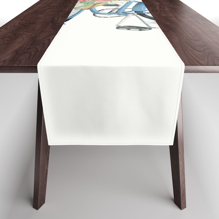 Blue Bicycle with Flowers in Basket Table Runner Gallery Image 1