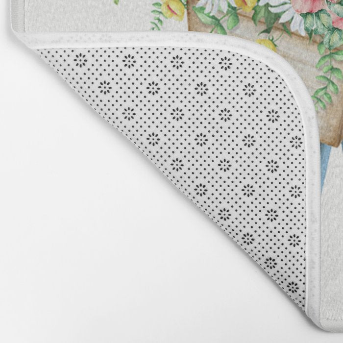 Blue Bicycle with Flowers in Basket Bath Mat Gallery Image 2