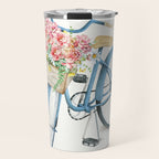 Blue Bicycle with Flowers in Basket Travel Mug Gallery Image 1