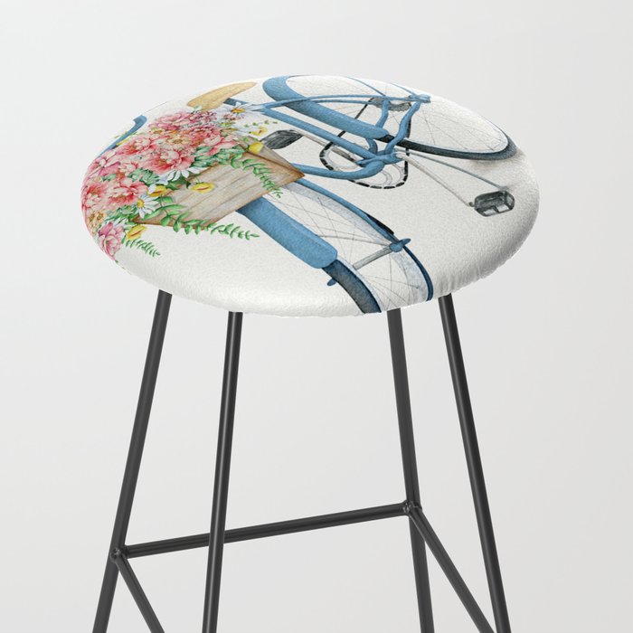 Blue Bicycle with Flowers in Basket Stool Gallery Image 2