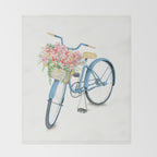 Blue Bicycle with Flowers in Basket Throw Blanket Gallery Image 2