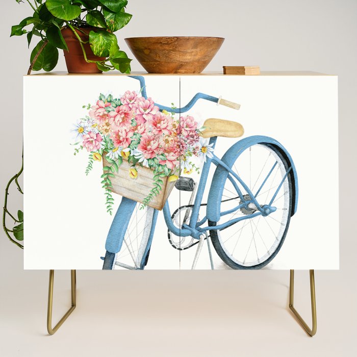 Blue Bicycle with Flowers in Basket Credenza Gallery Image 1