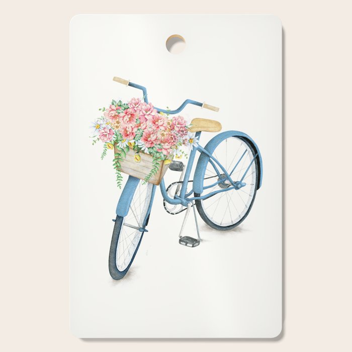 Blue Bicycle with Flowers in Basket Cutting Board Gallery Image 1
