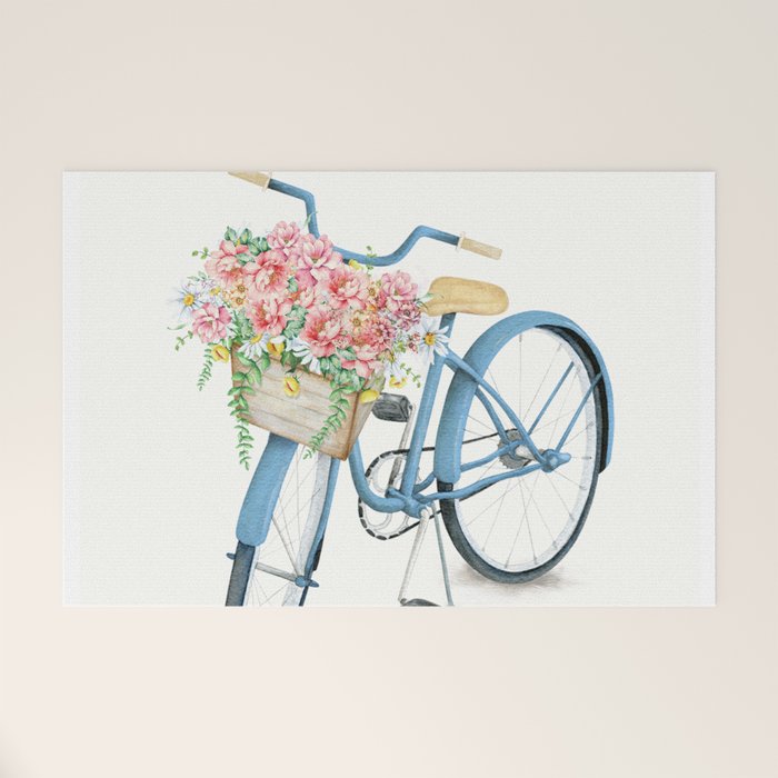 Blue Bicycle with Flowers in Basket Welcome Mat Gallery Image 1