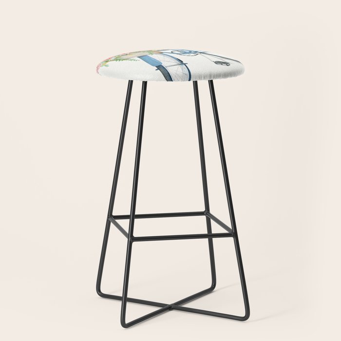 Blue Bicycle with Flowers in Basket Stool Gallery Image 1