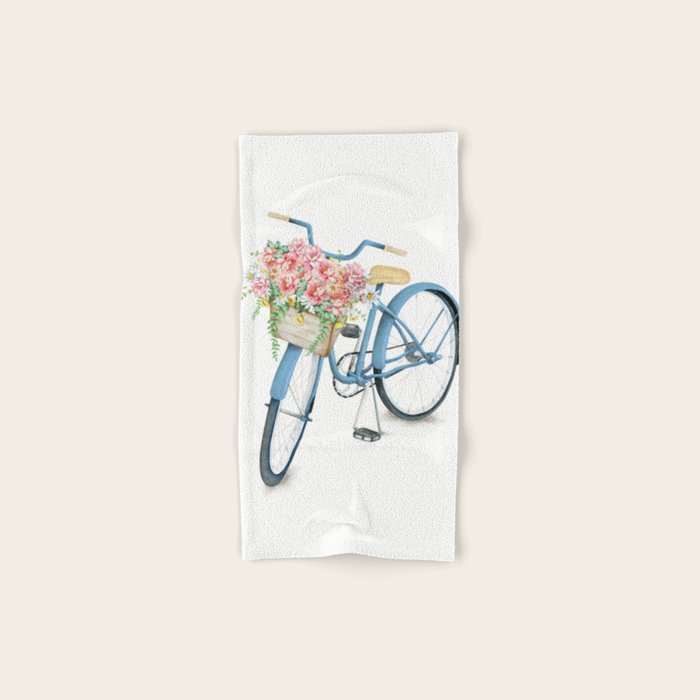 Blue Bicycle with Flowers in Basket Bath Towel Gallery Image 1