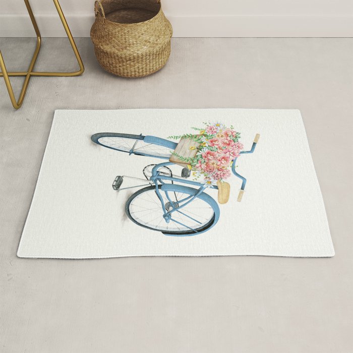 Blue Bicycle with Flowers in Basket Rug Gallery Image 1