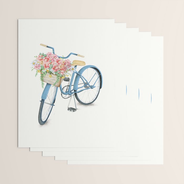 Blue Bicycle with Flowers in Basket Wrapping Paper Gallery Image 3