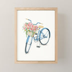 Blue Bicycle with Flowers in Basket Mini Art Print Gallery Image 1