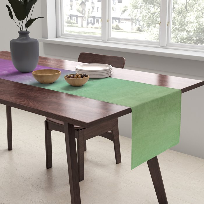 Plum Purple and Green Watercolor Abstract Table Runner Gallery Image 2