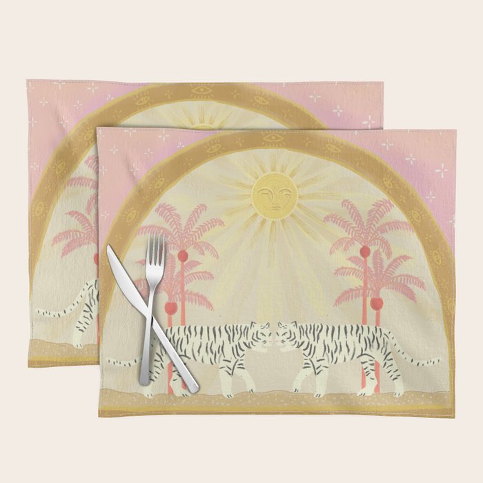 Pink Palm Tree Tigers Placemat Gallery Image 1