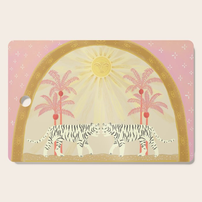 Pink Palm Tree Tigers Cutting Board Gallery Image 1