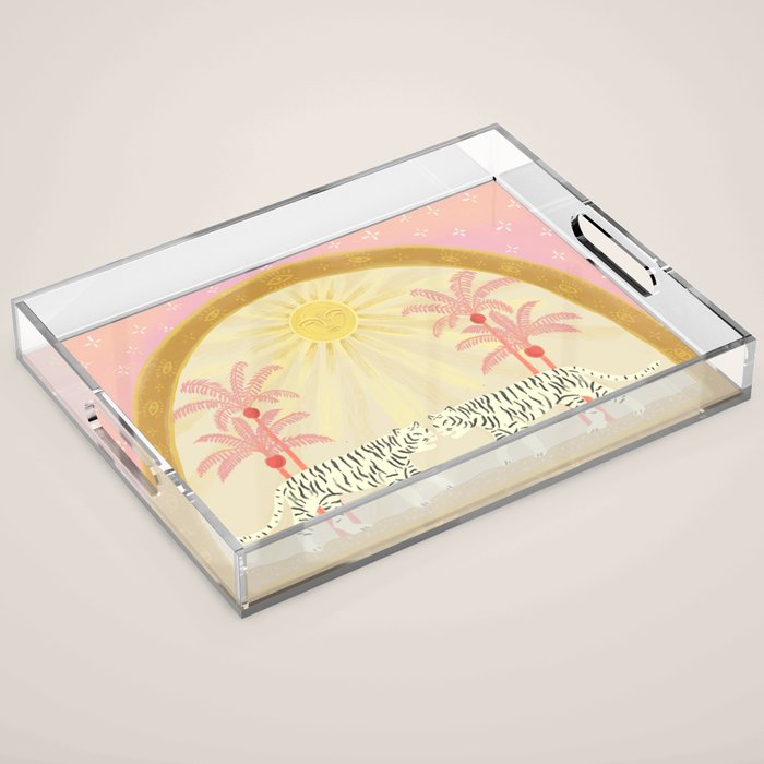 Pink Palm Tree Tigers Acrylic Tray Gallery Image 1
