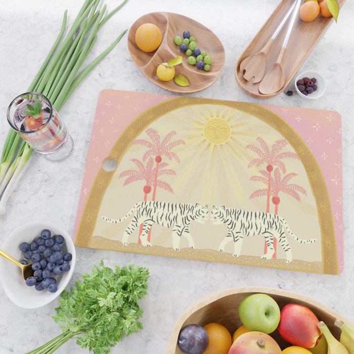 Pink Palm Tree Tigers Cutting Board Gallery Image 2