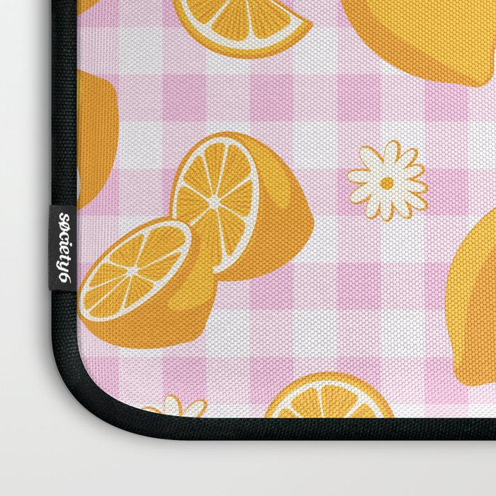 Lemons on Pastel Baby Pink Gingham Laptop Sleeve Gallery Image 3