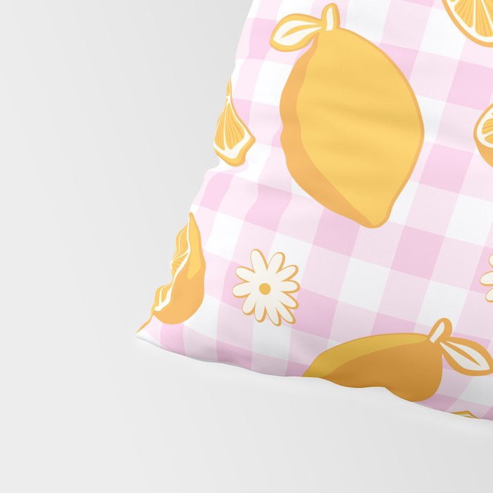 Lemons on Pastel Baby Pink Gingham Pillow Sham Gallery Image 4