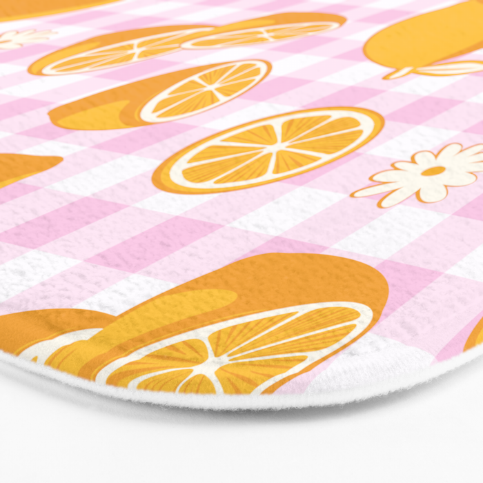 Lemons on Pastel Baby Pink Gingham Bath Mat Gallery Image 3