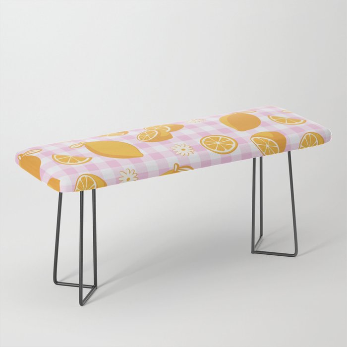 Lemons on Pastel Baby Pink Gingham Bench Gallery Image 1
