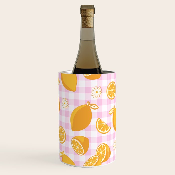 Lemons on Pastel Baby Pink Gingham Wine Chiller Gallery Image 3