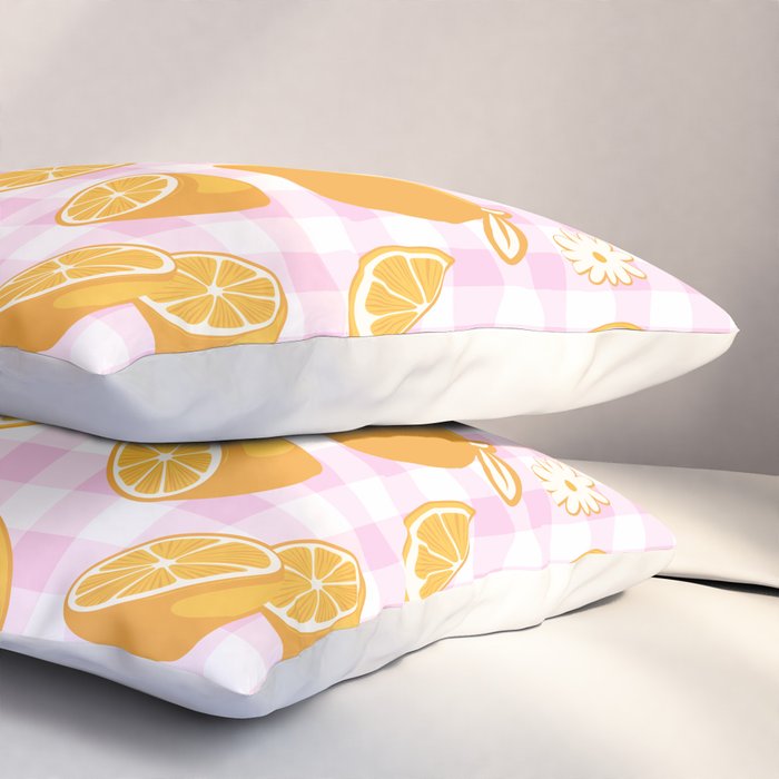 Lemons on Pastel Baby Pink Gingham Pillow Sham Gallery Image 3
