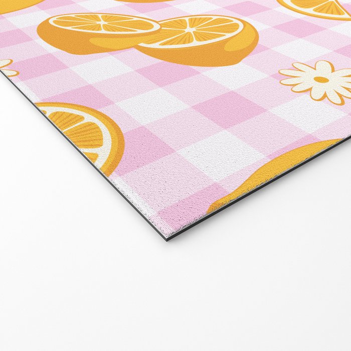 Lemons on Pastel Baby Pink Gingham Welcome Mat Gallery Image 2