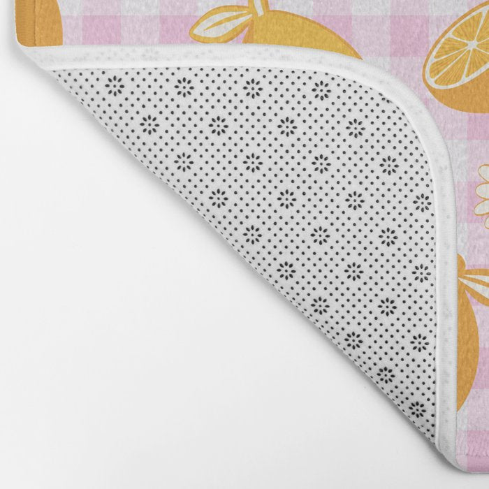 Lemons on Pastel Baby Pink Gingham Bath Mat Gallery Image 2