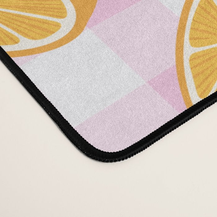 Lemons on Pastel Baby Pink Gingham Desk Mat Gallery Image 4