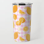 Lemons on Pastel Baby Pink Gingham Travel Mug Gallery Image 1