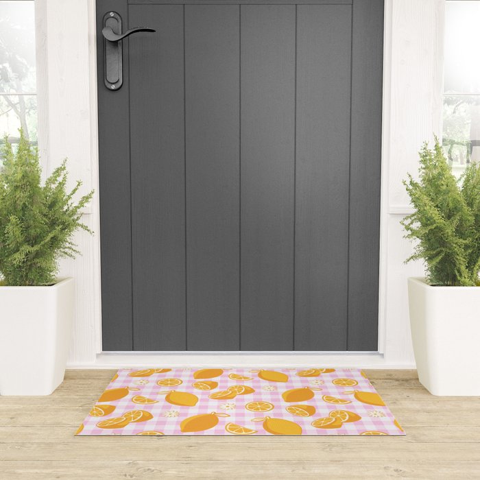 Lemons on Pastel Baby Pink Gingham Welcome Mat Gallery Image 3