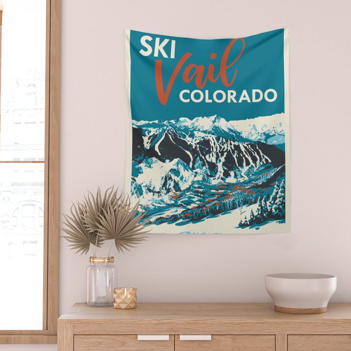 Ski Vail Colorado, vintage poster Wall Tapestry Gallery Image 2