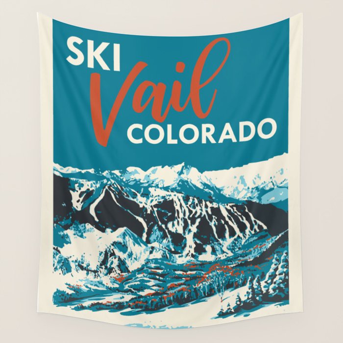 Ski Vail Colorado, vintage poster Wall Tapestry Gallery Image 4